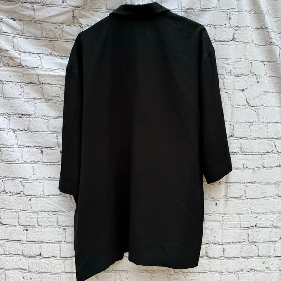 Eileen Fisher Jacket Long Black 100% Silk Open Front 3/4 Sleeve Classic Preppy M - Picture 2 of 10
